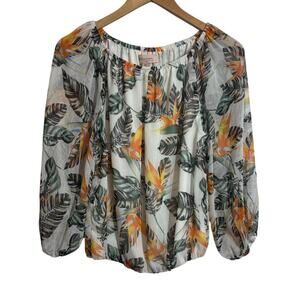 Philosophy Women XS Off The Shoulder Long Sleeve Tropical Top  Spring Hawaiian